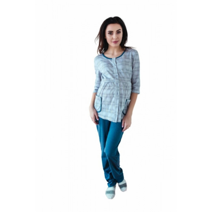 Be MaaMaa Tehotenské, dojčiace pyžamo, 3/4 rukáv - šedá/jeans Be MaaMaa Tehotenské, dojčiace pyžamo, 3/4 rukáv - šedá/jeans