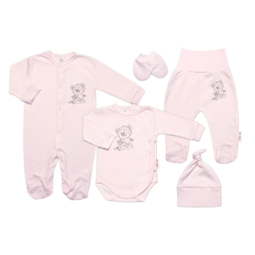 Súpravička do pôrodnice 5-dielna, Baby Nellys, Little Teddy, ružová, veľ. 62