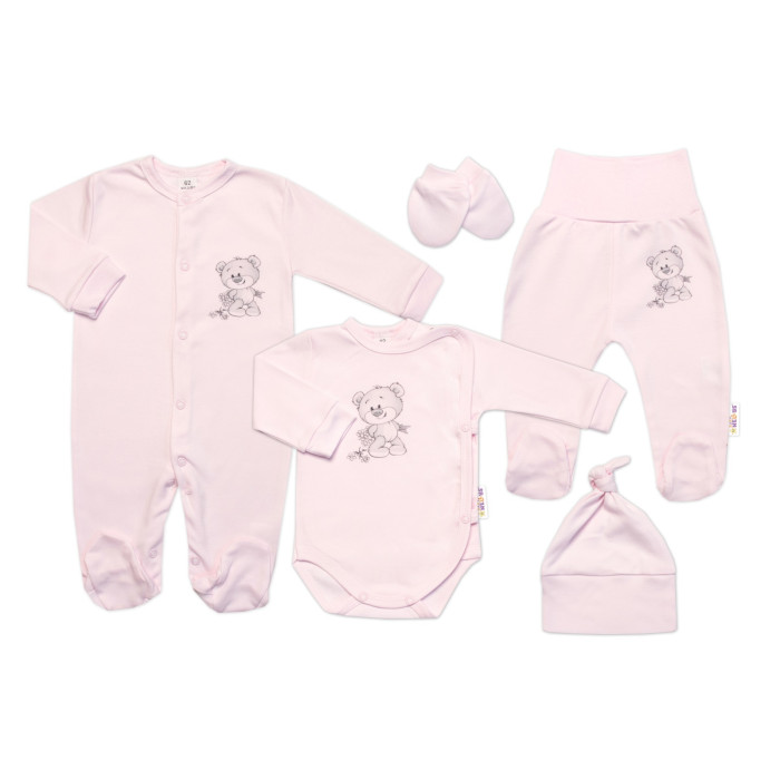 Súpravička do pôrodnice 5-dielna, Baby Nellys, Little Teddy, ružová, veľ. 62