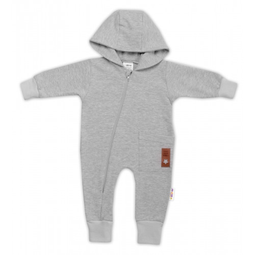 Teplákový overal s vreckom a kapucňou BOY, Baby Nellys, sivý, veľ. 80