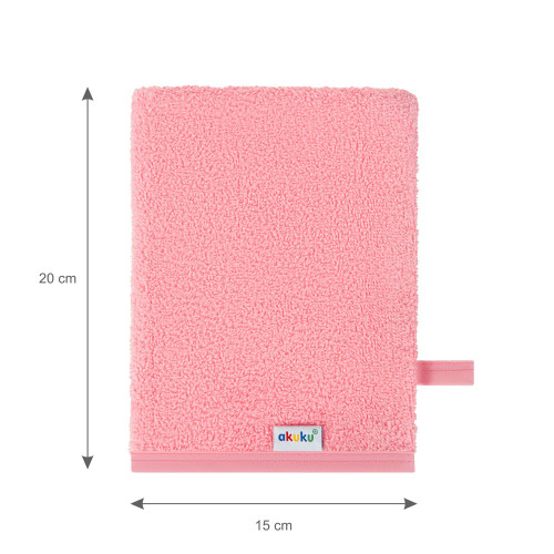 Detská umývacia rukavica XL Akuku – 100 % bavlna, 15×20 cm, od narodenia, ružová