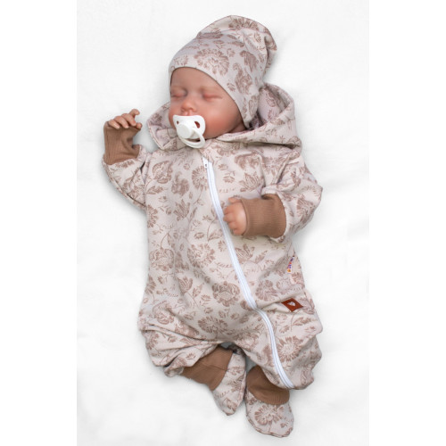 Rastúci bavlnený overálok, čiapočka a topánočky, 3D, Garden - béžová/hnedá, veľ. 62/68