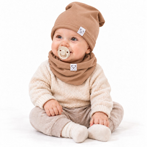 Čiapka s nákrčníkom bavlna, Little Bear, Baby Nellys, béžová, veľ. 92/98