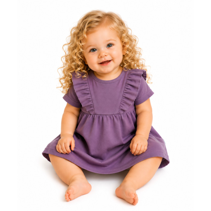 Bavlnené šaty s riasením, kr. rukáv, Puntík, Mamatti, slivkové, veľ. 104/110