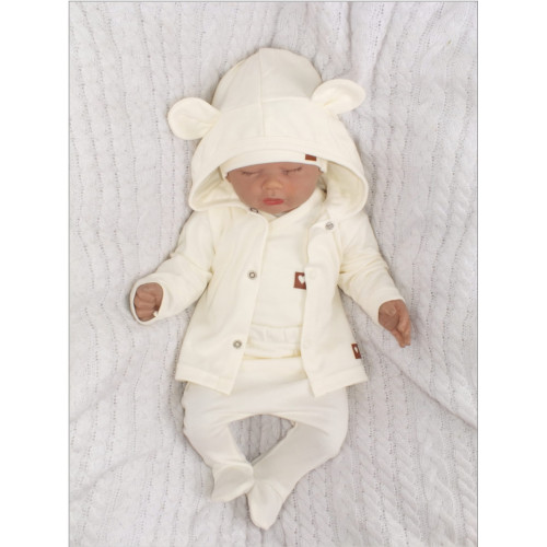 Sada do pôrodnice 5D, body, polodupačky, kabátik, čiapočka, rukavičky - ecru