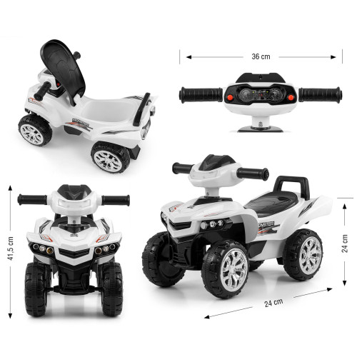 Detské odrážadlo štvorkolka Quad Monster Milly Mally, svetla, zvuky - biele