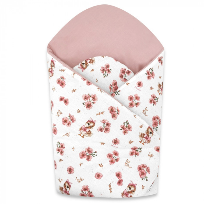 Novorodenecká zavinovačka, bavlna, Kačički - biela, púdrovo ružová