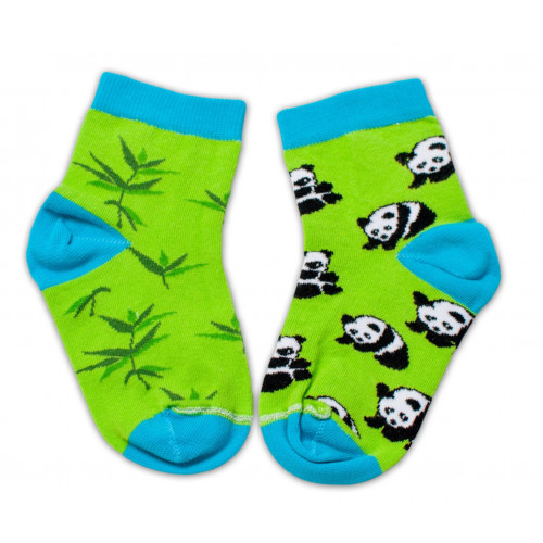 Baby Nellys Bavlnené veselé ponožky  Panda - zelené, veľ. 122/128