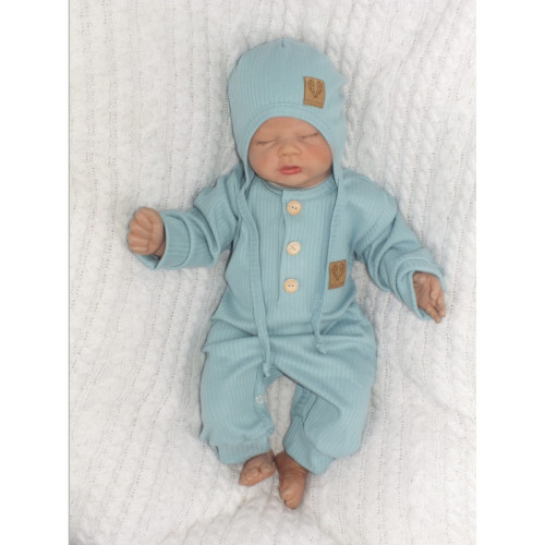 Z&Z 2-dielna súpravička rebrovaný overálok s gombíkmi a čiapočkou, morská modrá