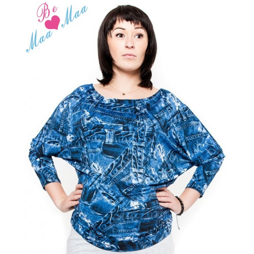 Be MaaMaa Tehotenské štýlové tričko, blúzka s JEANS vzorom,  vel. L/XL
