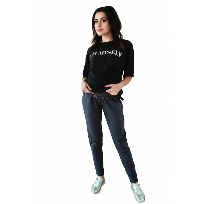 Be MaaMaa Tehotenské tepláky/nohavice slim - grafit