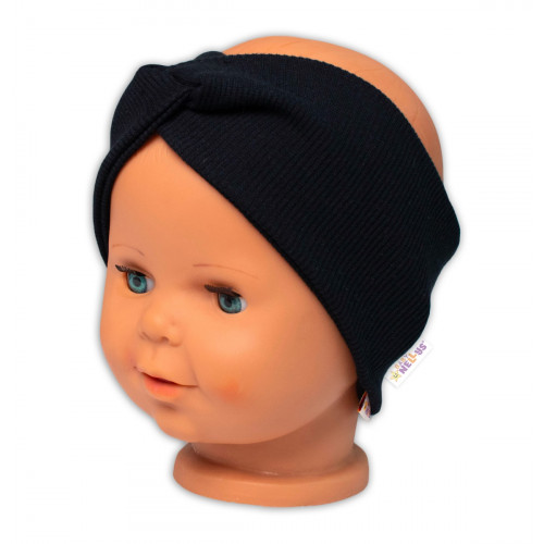 Baby Nellys Hand Made Dvojvrstvová rebrovaná čelenka, čierna, 92/98