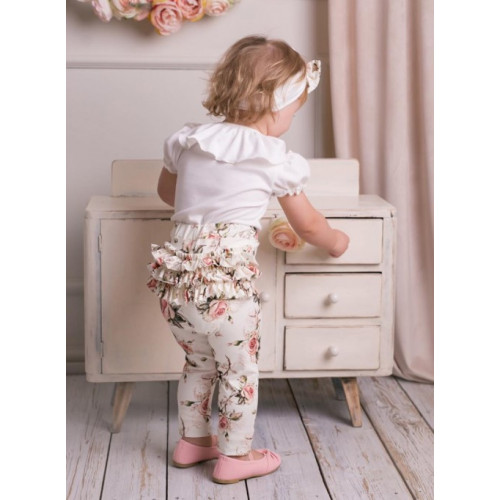 G-baby 2-dielna sada body s kr. rukávom + legínky - Ružičky s volánikom