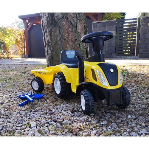 Detský traktor odrážadlo New Holland s prívesom - žltý