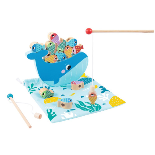 2Kids Toys Motorická hra 3v1 Veľryba – rybárčenie, navliekanie, triedenie, cert. drevo, 3+