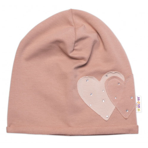 Detská čiapka bavlna, Srdiečka s kamienkami, Baby Nellys, cappuccino