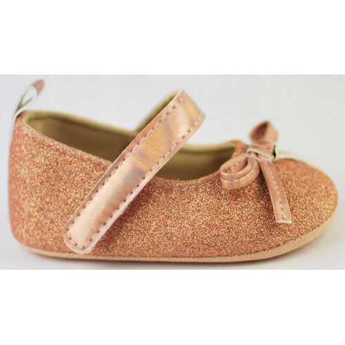 Dojčenské capáčky/topánočky s mašličkou, zlaté, Baby Nellys, vel. 6/12 m