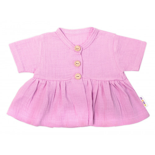 Baby Nellys 3-dielna mušelínová súpr., tunika/blúzka, kraťasky, čelenka, ružová, veľ. 80