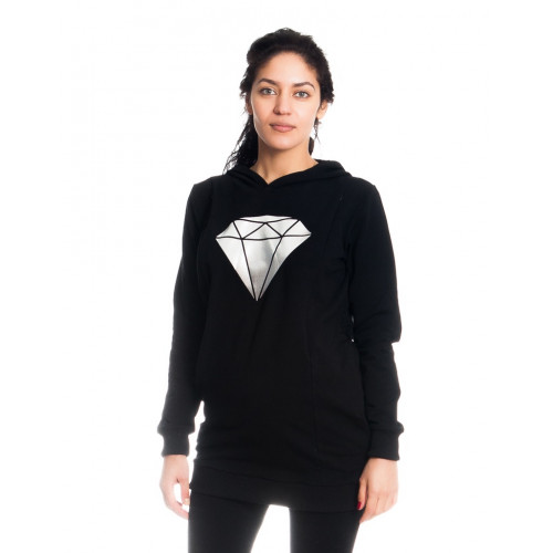 Be MaaMaa Tehotenské a dojčiace triko/mikina Diamant, dlhý rukáv, čierne, veľ. XS