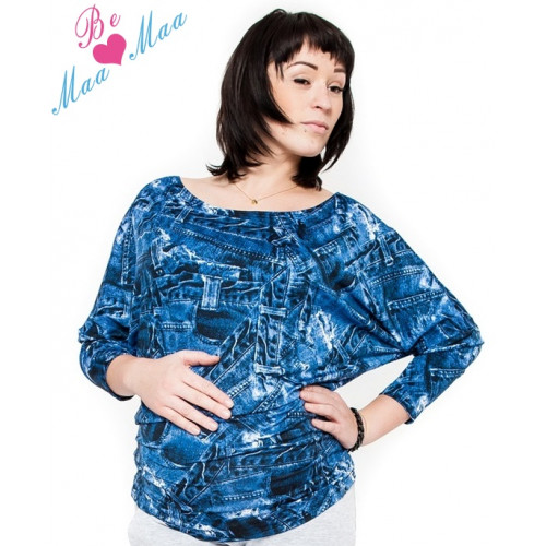 Be MaaMaa Tehotenské štýlové tričko, blúzka s JEANS vzorom,  vel. L/XL