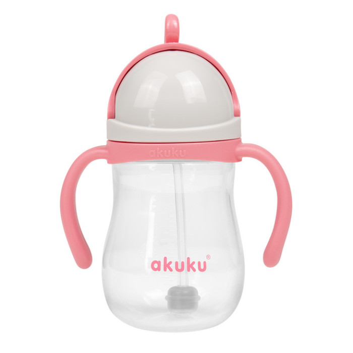 Fľaška s slamkou a závažím 280 ml 9m+, bez BPA, ružová