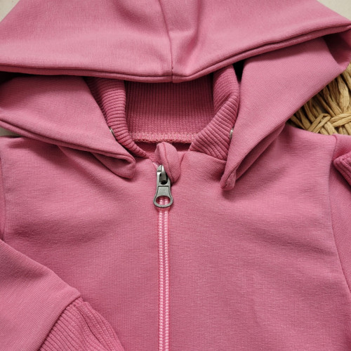2-dielna bavlnená tepláková súprava s odopínacou kapucňou - ružová