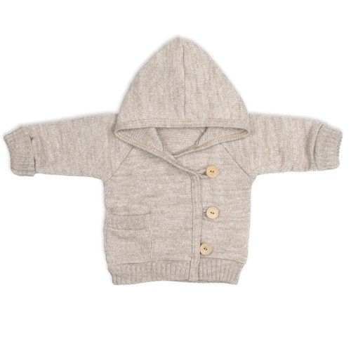 Rastúci pletený svetrík s kapucňou, zapínanie gombíkmi - béžový, veľ. 68/74