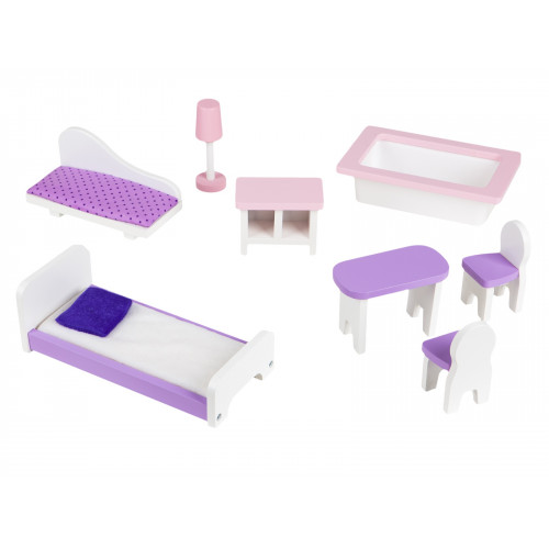 Drevený domček pre bábiky s nábytkom, vysoká rezidencia Jagodowa