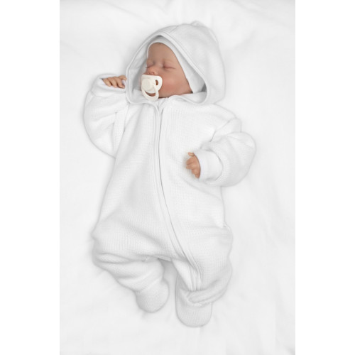 Pletený overal s kapucňou, CUTE - biely