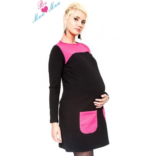 Be MaaMaa Tehotenské šaty / tunika Lizzy dl. rukáv - čierna / ružová