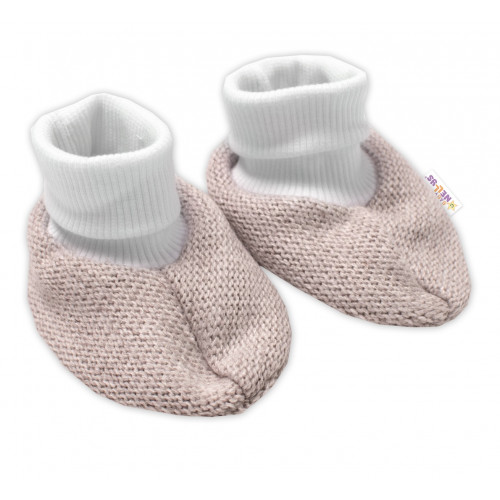 3-dielna súprava Hand made, pletený kabátik, kalhoty a topánočky, béžová