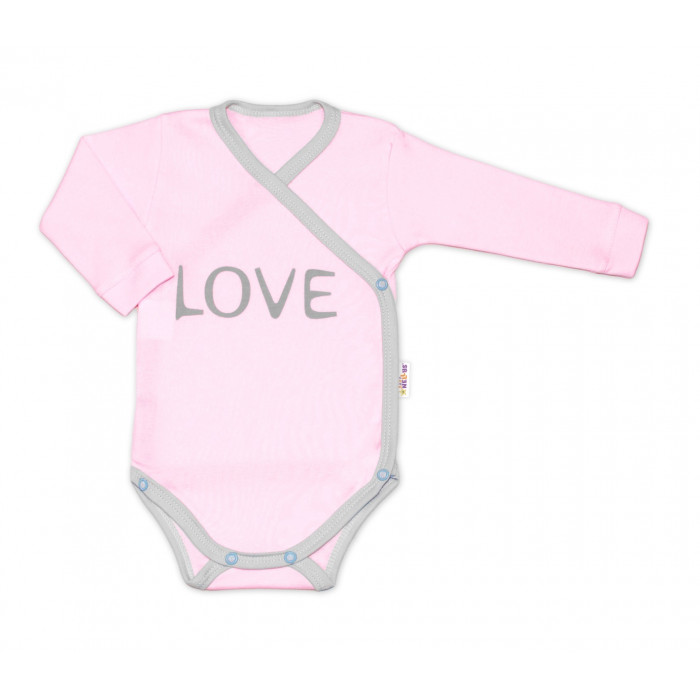 Baby Nellys Body dlhý rukáv Love - zapínanie bokom, ružové, veľ. 62
