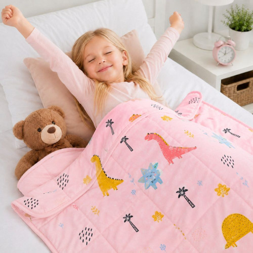 Záťažová deka TULLO Fizjo 3 kg, 100 × 150 cm, ružová s dinosaurami