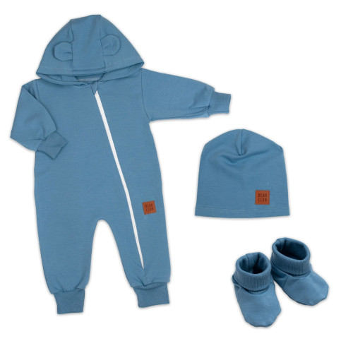 Rastúci teplákový overal pre bábätko, čiapky, topánky, 3D, Nature -  tm. modrý, 68/74