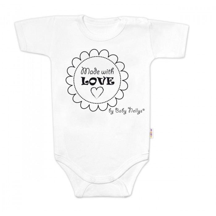 Body krátky rukáv Baby Nellys, Made with love - biele, veľ. 74