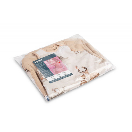 Spací vak, mušelín, bavlna, veľ. M, 50x80cm - Zábava v lese, béžový