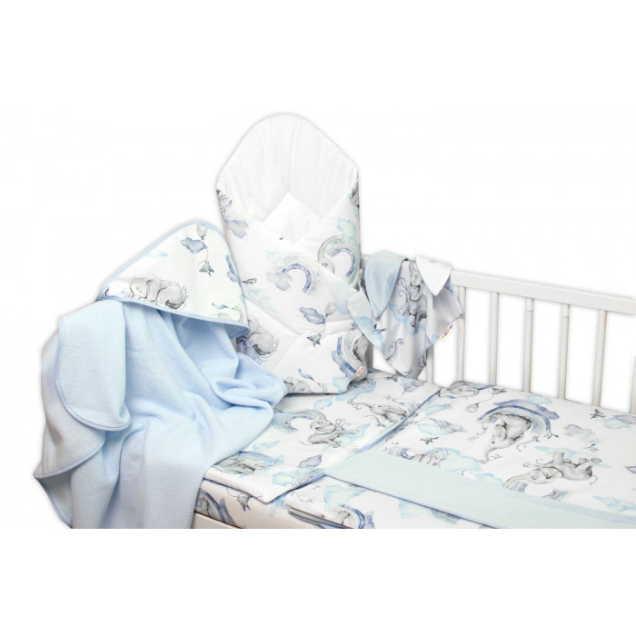 6-dielna výhod. sada s darčekom pre bábätko Baby Nellys, 135x100 Slon a dúha, modrá/biela