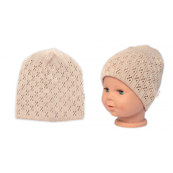 Ažúrková čiapka, dvojvrstvová, bavlna, Baby Nellys - cappuccino, veľ. 44-48 cm