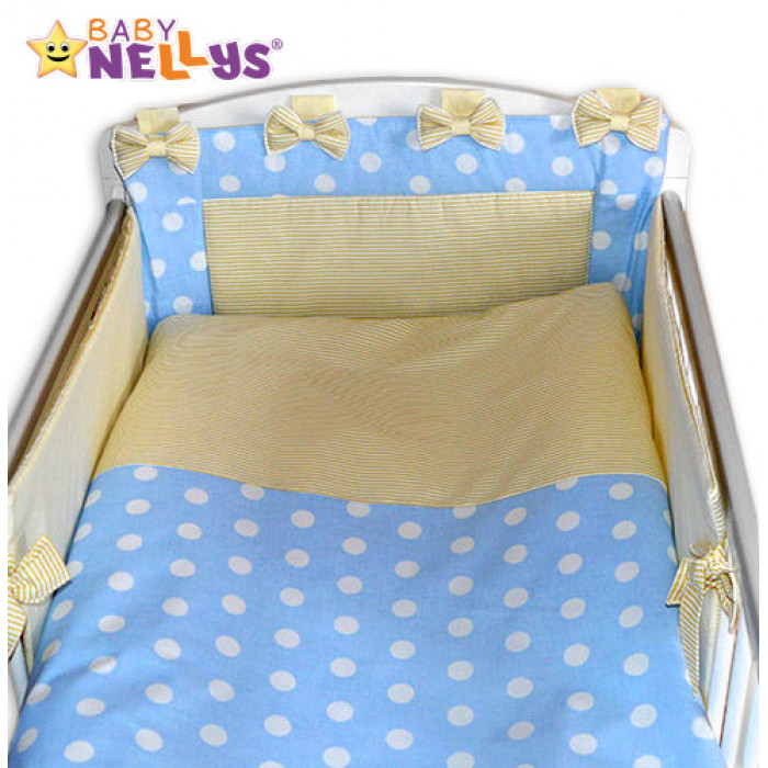 Baby Nellys Mantinel s obliečkami Mašlička - Bubble sv.modré / jemne béžovej prúžky