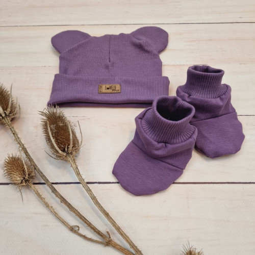 Štýlová čiapočka s uškami s topánočkami, 2D - purple, veľ. 80/86