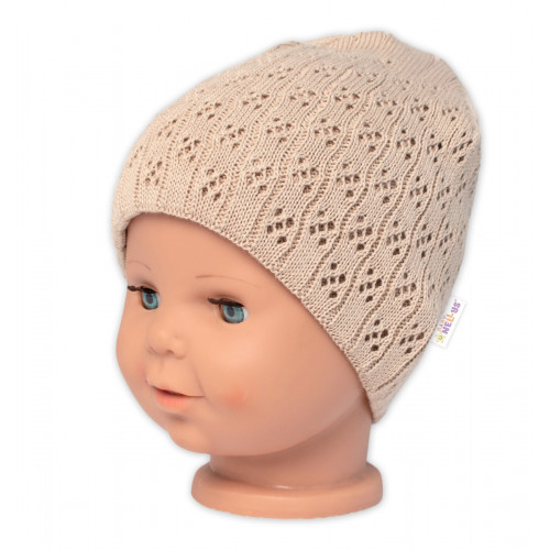 Dvojvrstvová ažúrková čiapka, bavlna, Baby Nellys - cappuccino