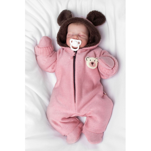 Oteplená pletená kombinéza s rukavičkami Teddy Bear, Baby Nellys, ružová, veľ. 68