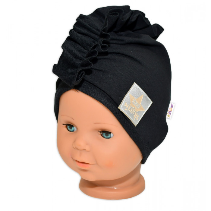Baby Nellys Jarná /jesenná bavlnená čiapka - turban, čierna, 68/74