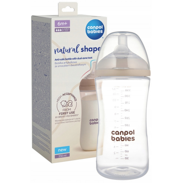 Natural Shape antikoliková fľaša 330 ml, 6m+, silikónový cumlík, DuoFlex, bez BPA