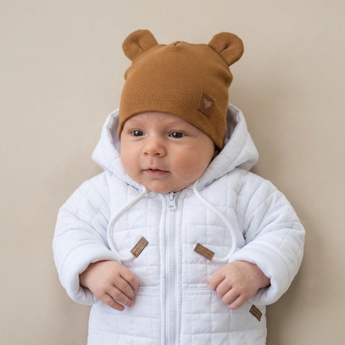 Z & Z Dvojvrstvová bavlnená čiapočka LOVE TEDDY, medová horčica, vel. 80/86