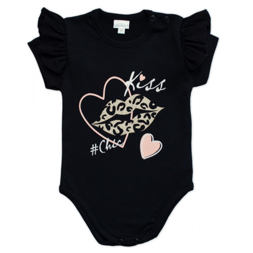 G-baby Dojčenské body s volánikom Kiss - čierne, veľ. 80