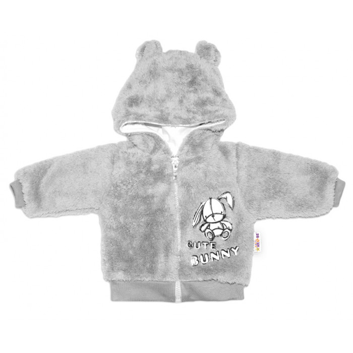 Baby Nellys Dojčenská chlupáčková bundička  s kapucňou Cute Bunny - sivá, veľ. 74