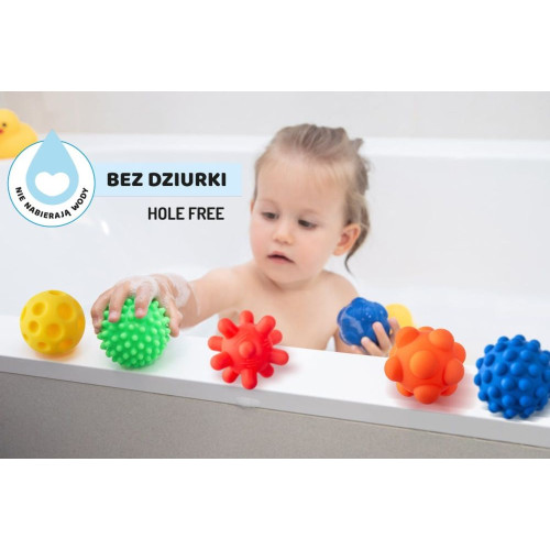 Tullo Senzorické guličky farebné 5 ks bez dierok – 59–77 mm, 0m+, mix farieb