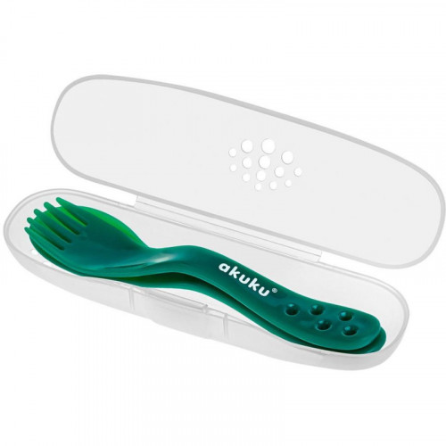 Sada príborov v puzdre Akuku, lyžička s vidličkou - zelená