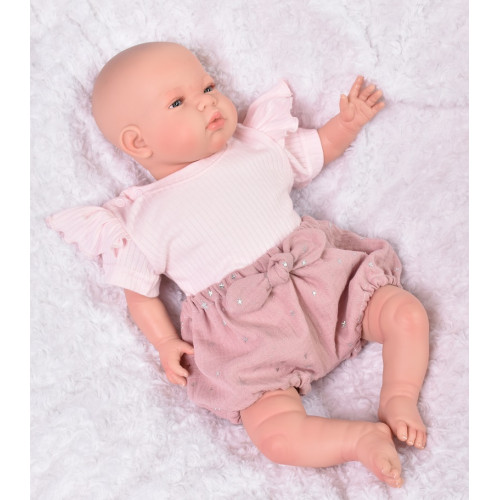 Baby Nellys mušelínové letné kraťasky Stars s mašličkou, pudrové, veľ. 92/98